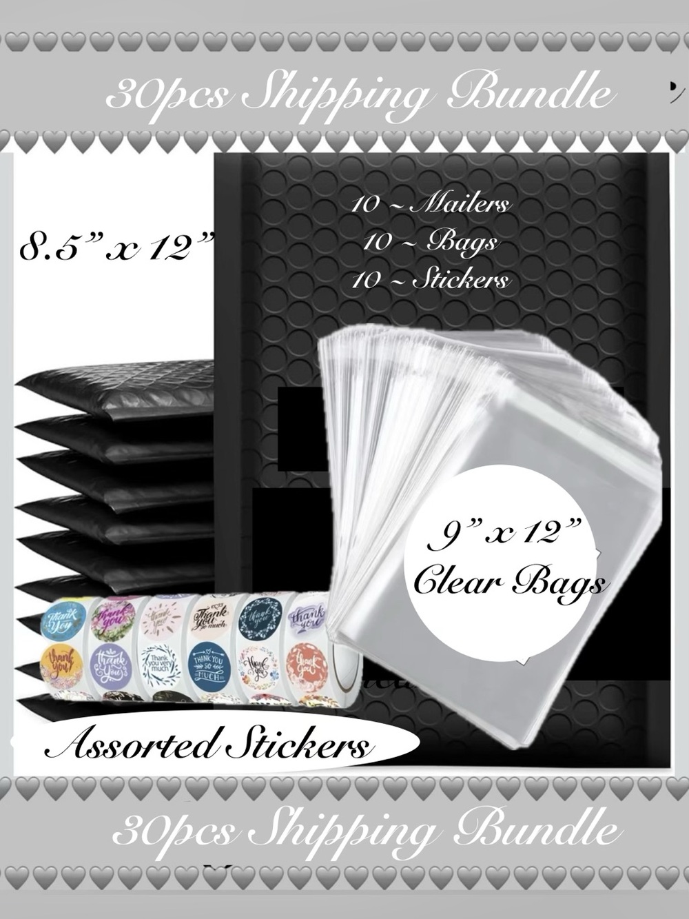 30pcs Shipping Bundle
⭐️10 - Bubble Mailers
⭐️10- TY-Sticker
⭐️10- Clear Bags